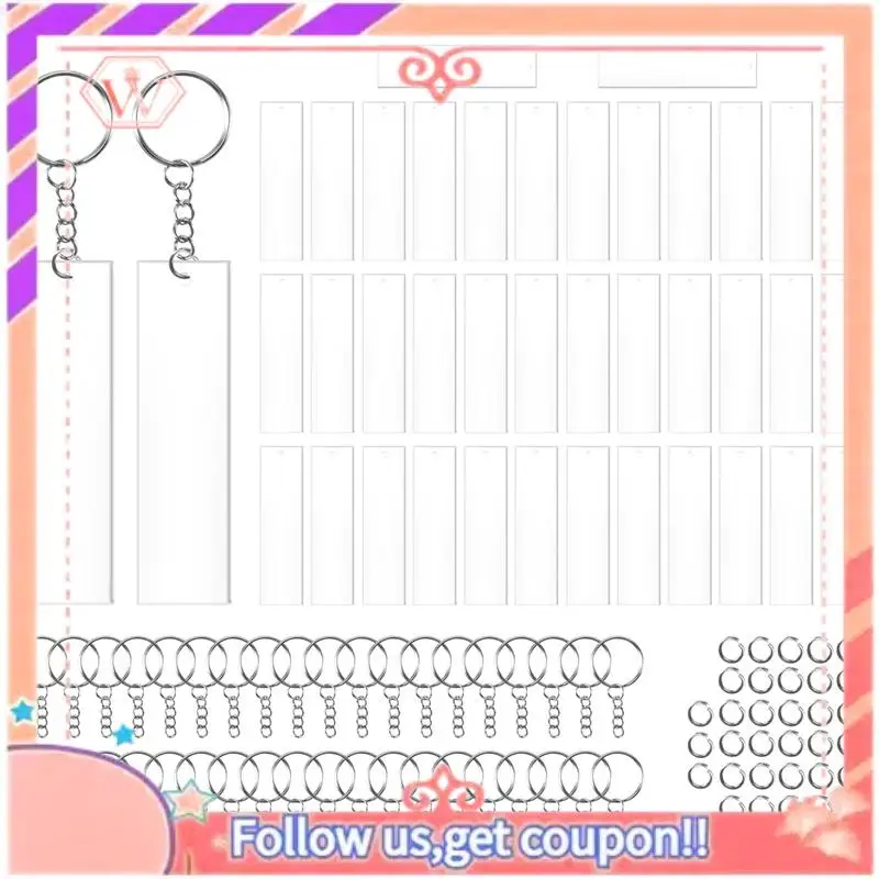 

AT84-120 Pieces Rectangle Acrylic Key Chain Blank Transparent Acrylic Keychain Blank
