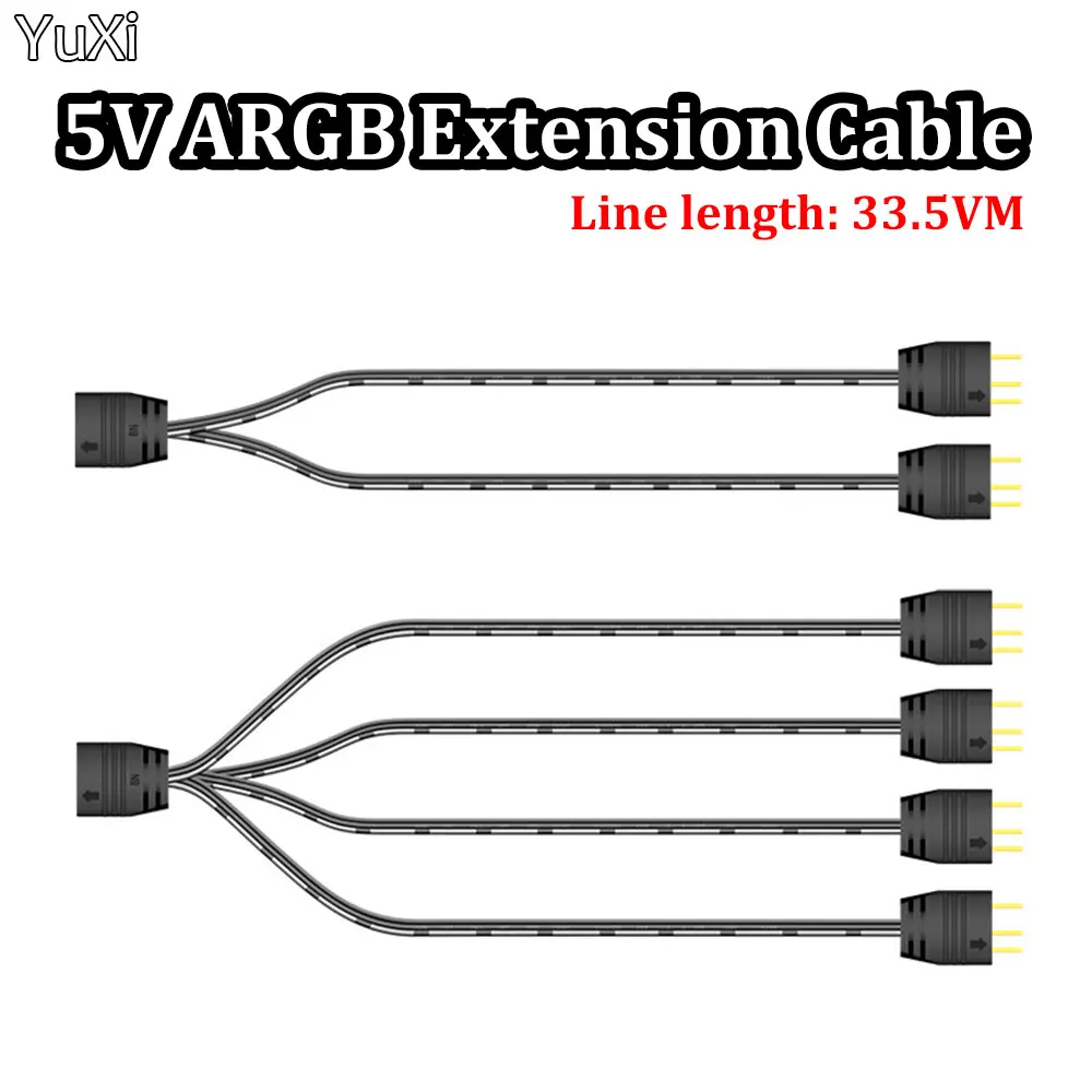 5V ARGB Extension Line 3Pin Fan HUB Splitter 33.5cm Power Cable Extension Cord Line for Mainboard 1 to 2/4 Interface