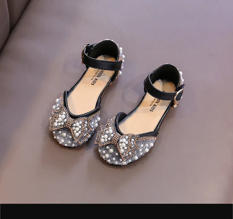 Mädchen-Sandalen, modische Prinzessinnen-Schuhe, Frühling, Sommer, glitzernde Perlen-Pailletten, flache Sandalen, einfache Kinderschuhe, Party, Hochzeit – Detail 16