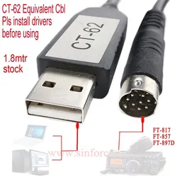 CT-62 USB-8pin Din Male for Yeasu FT/817/818/857/897D/MF/HF/VHF/UHF/Transceiver/CAT/control/clone/program Cable