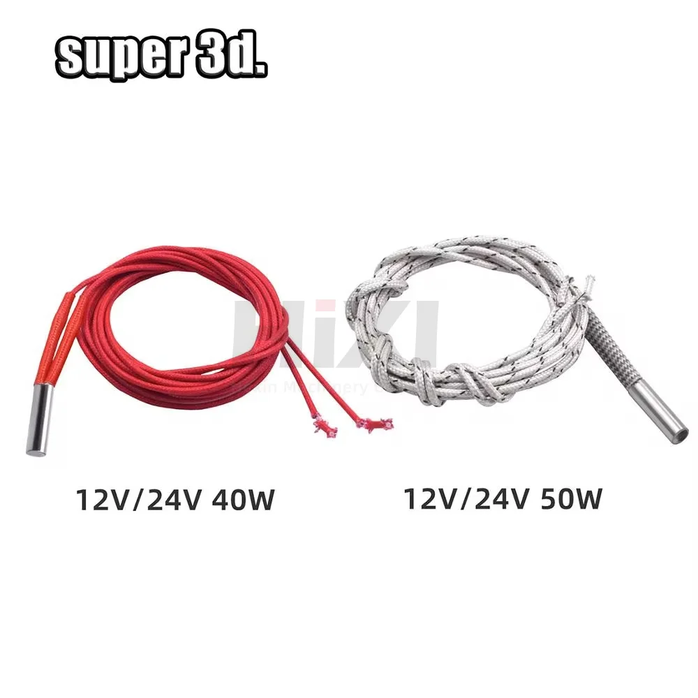 Ceramic Cartridge Heater 3D Printer Printing Head Induction Heating Tube Heating Tube 6x20mm Cable 1m 12V, 24V, 40W, 50W