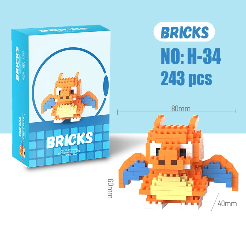 Gengar Spielzeug-Bausteine Pokémon Action Cartoon-Charakter Pikachu Bulbasaur Charmander Modell für Kinder Geburtstagsgeschenke