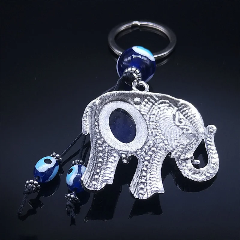 Lucky Elephant Key Chain Pendant Blue Color Turkey Eyes Animal Keyring Bag Accessories Amulet Jewelry chaveiro feminino K88235S1