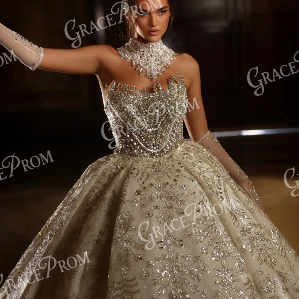 

2026 Stunning Strapless Wedding Dress Glitter Diamond Sequin Embroidery Luxurious Long Train Retro Formal Romantic Bride Wear