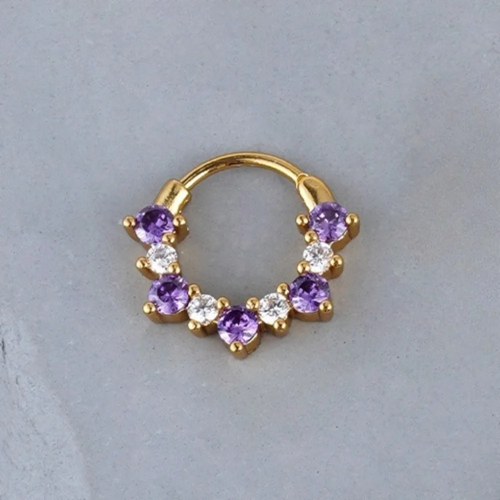 1 STÜCK 316L Edelstahl 16G Nasenring eingelegt mit farbigem Zirkon geschlossenem Ring Nasenring Körperpiercing Ohrring Schmuck 10 mm – Detail 5