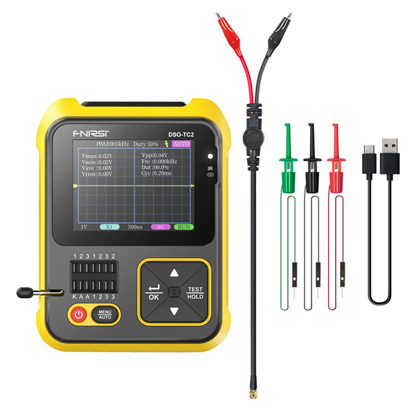 FNIRSI DSO-TC2 2 in 1 Tester di componenti elettronici multifunzione oscilloscopio digitale Tester a Transistor funzione generatore di segnale