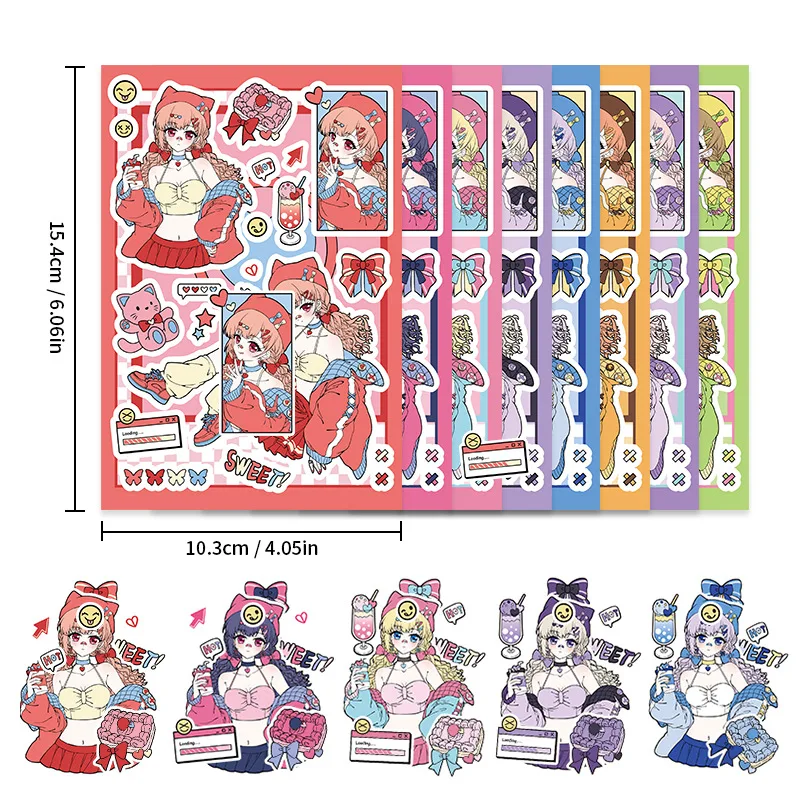 

8/16sheets Macaron Style Girl Collage Sticker Cartoon Dopamine Fashion for Water Cup Phone Computer Notebook Stationery Luggage