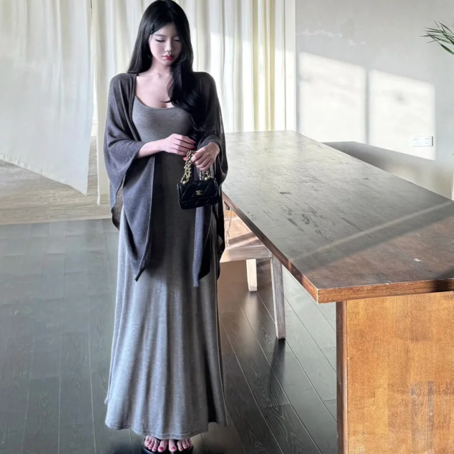 Gray Casual Long T-Shirt Outerwear Air Conditioned Spring Autumn Women's Sweater Cardigan Comfortable Breathable V-Neck Long ...