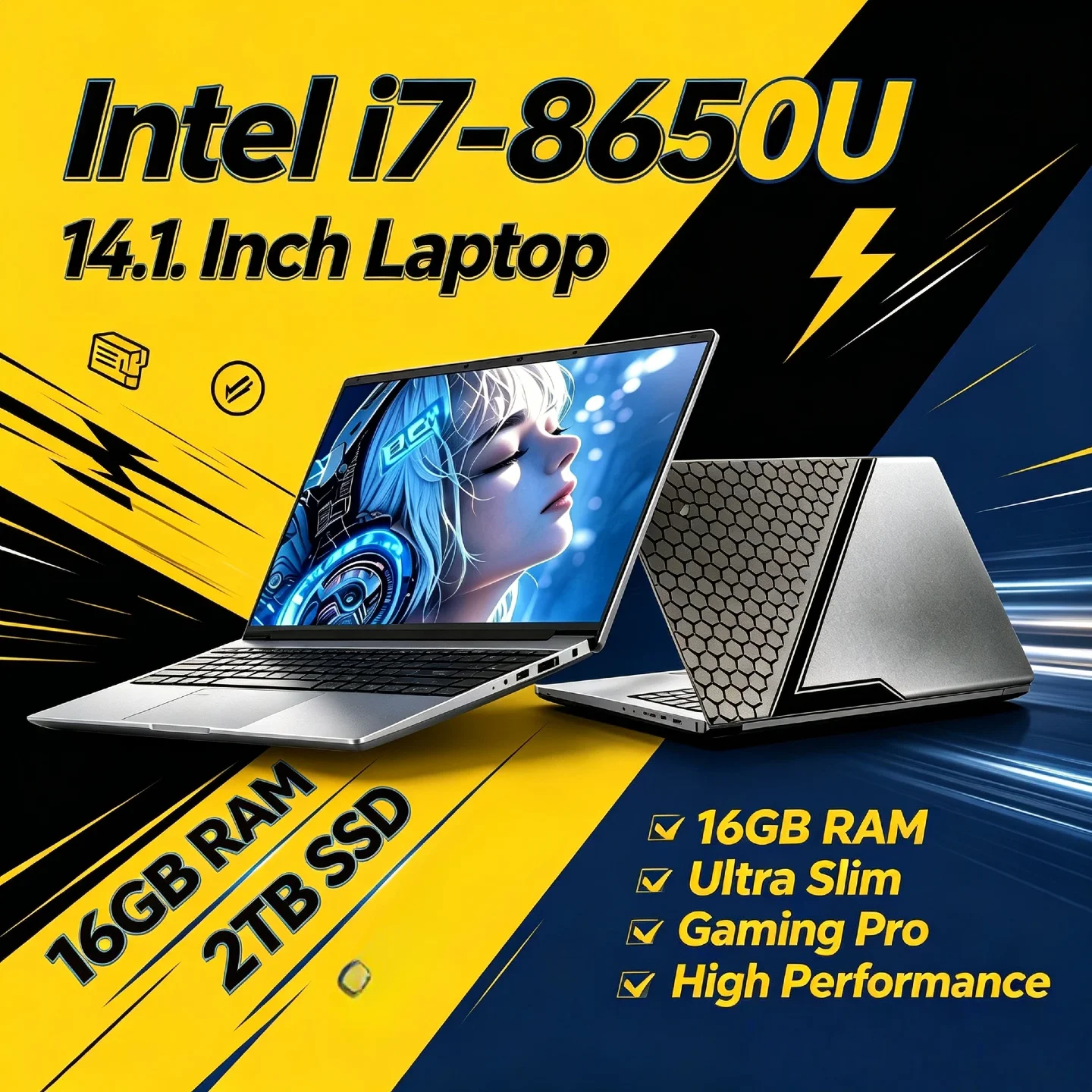 2026 i7 8650U 14.1" Laptop 4C8T 4.2GHz 32GB 2TB NVMe SSD Ultra Slim 1920x1080 Office Pro Max High Performance
