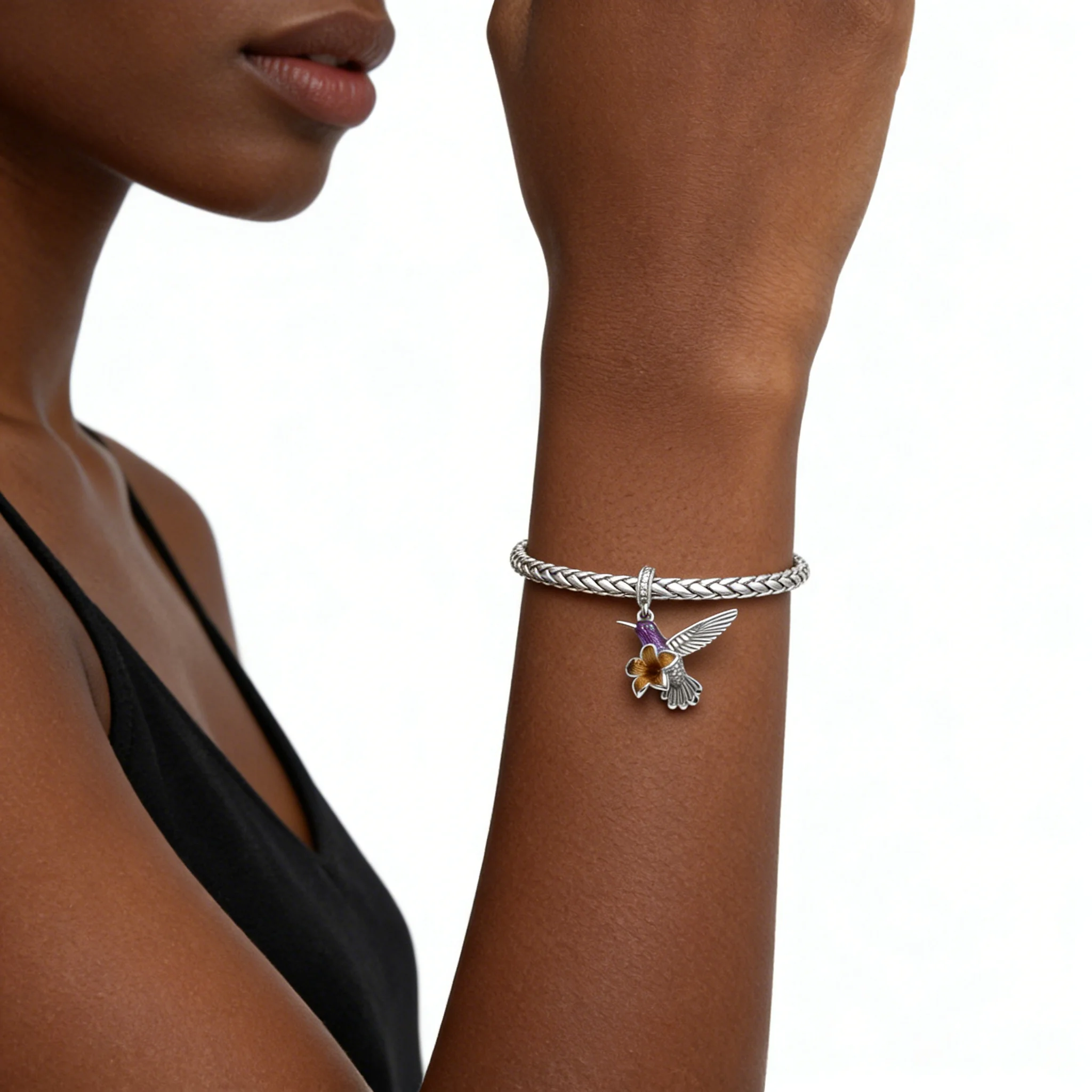 Manyilus 925 Sterling Silver Hummingbird & Flower Dangle Charm for Original Bracelet & Necklace Cubic Zirconia  Jewelry Gift view 6