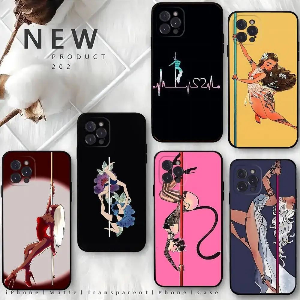 

Pole dance dancing Fitness Phone Case For iPhone 16,15,14,13,12 Mini 11 Pro XR,X,XS,MAX 7,8 Plus Silicone Cover Soft Black