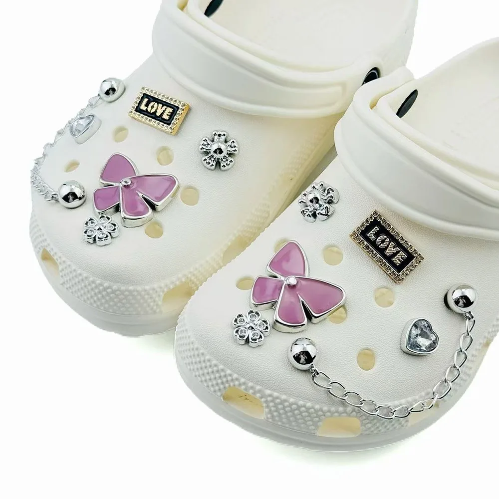 12PCS Shoe Charms Set Purple Butterfly Letter Silver Bead Chain Shoe Decorations Buckle for Sandals Clogs DIY Accessories Gifts