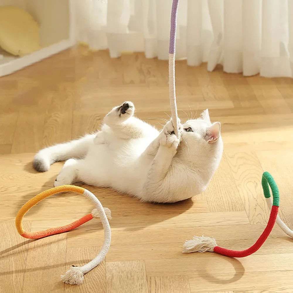 Interactive Cat Toys Bite Resistance Cotton Rope with Gall Fruit Catnip Toy Kitten Molar Bite Rope Toys Cats Teaser Stick Toy