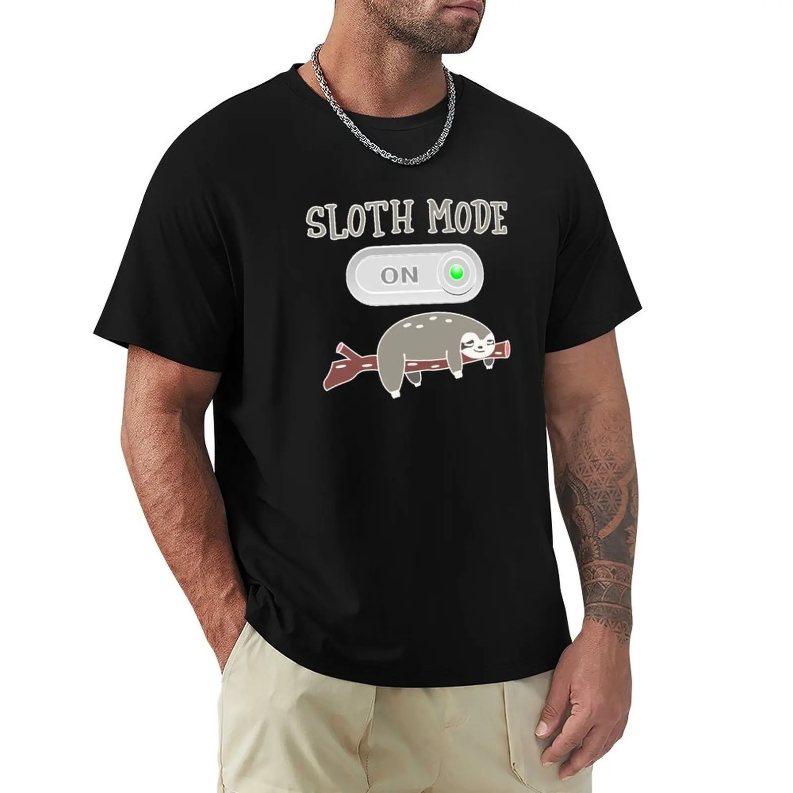 Sloth Mode ON Funny Procrastination Sleep Humor T-Shirt Anti-Wrinkle Short Sleeve T-Shirt