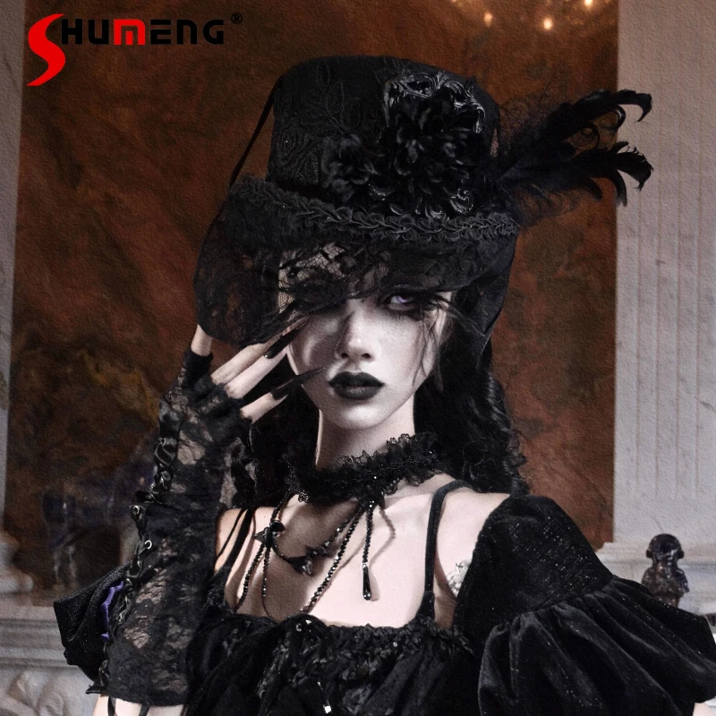 

American Retro Dark Style Flat Top Lace-Up Duke Wool Hat Halloween Outfit Caps Apparel Accessories Cool Design Fedoras Ladies