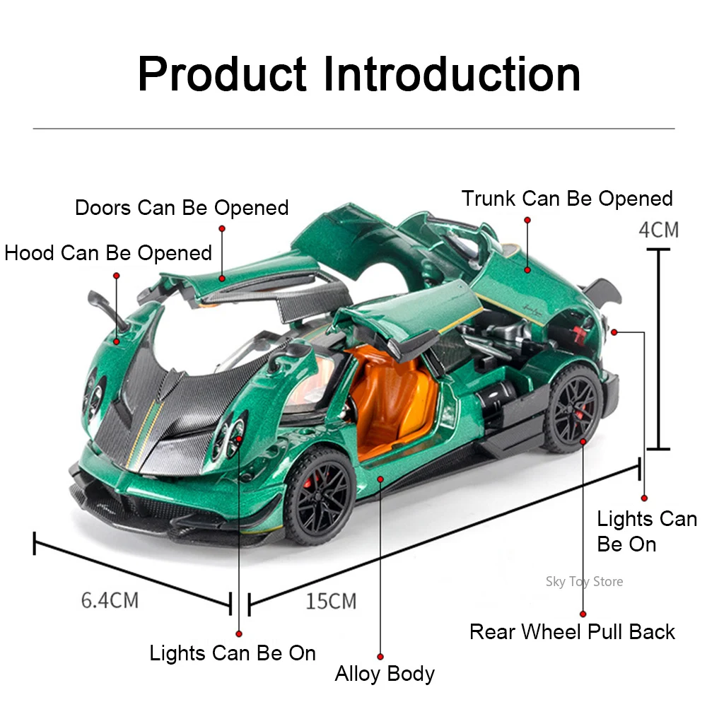 1:32 PAGANI Zonda HP Huayra BC Legierung Modell Spielzeug Diecast Auto Türen Geöffnet Sound Licht Zurückziehen Sport Auto Kinder Geburtstag Geschenke