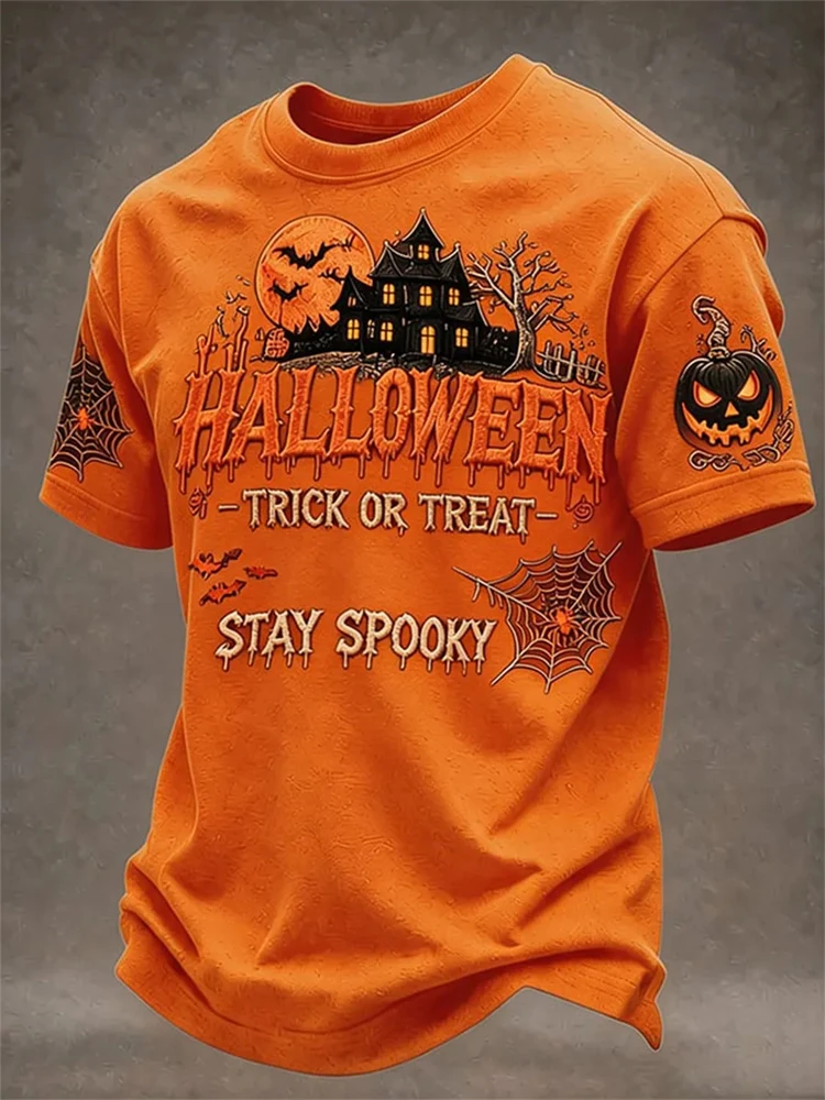 2026 New Men's Funny Pumpkin-Face Short-Sleeve T-Shirt Casual Streetwear Halloween T-Shirt Festive Party Top for Men