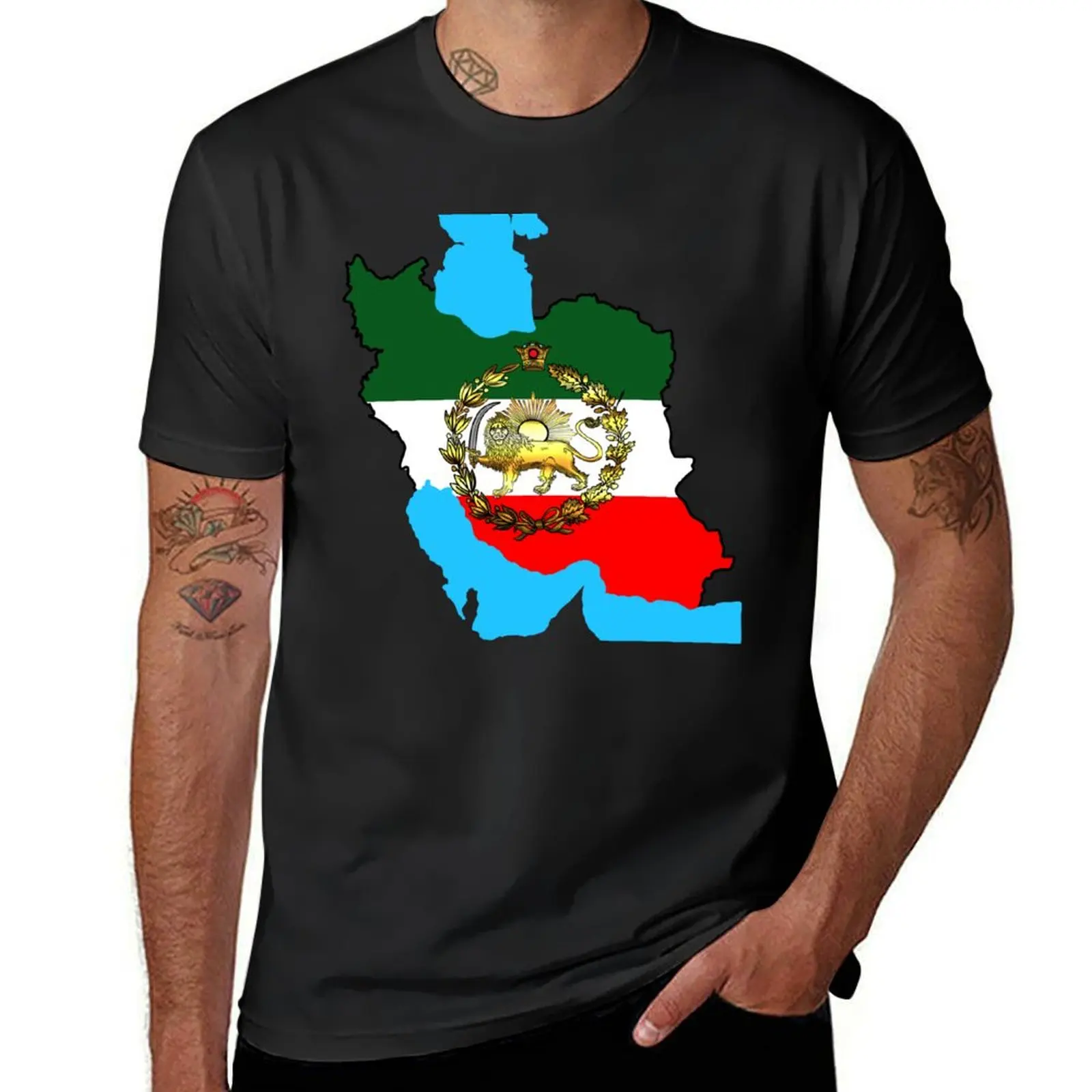 Iran Pahlavi flag and map with golden lion T-Shirt quick drying cute tops heavyweight t shirts for men