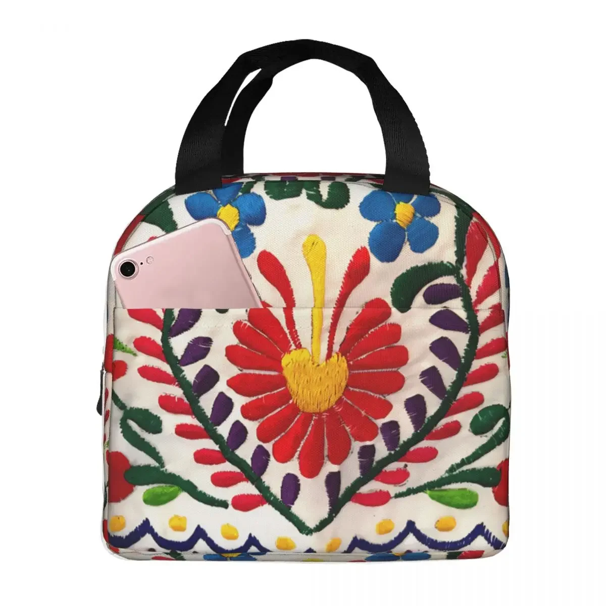 

Mexican Style Flowers Lunch Bag Box Children Aluminum Foil Portable Lunchbox