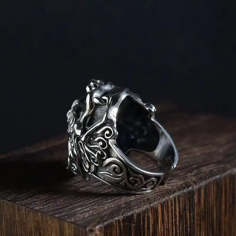 Retro Personality Domineering Lion Head Ring for Men's Fashion Trend Punk Rock Adjustable Size Ring Accessories Jewelry Gift