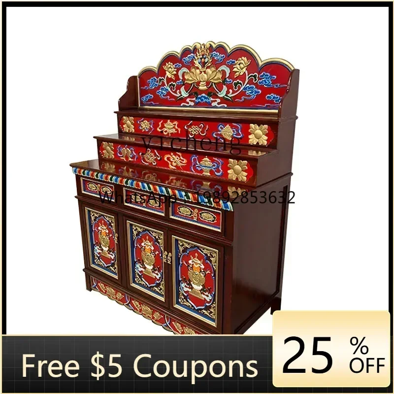 

W-31 new Chinese solid wood Buhist shrine household offering table Buhist shrine hand-painted Buhist cabinet vertical