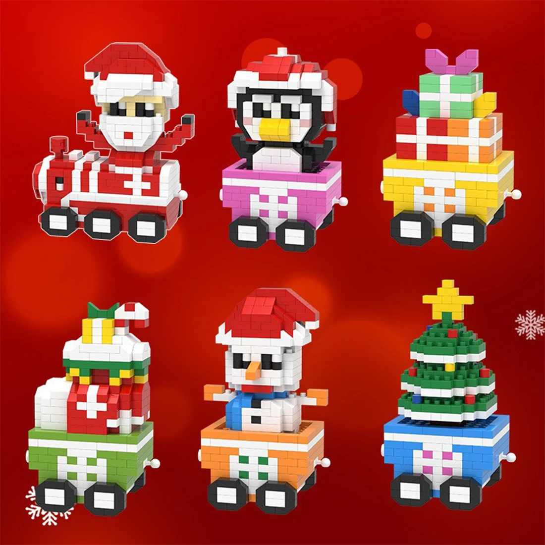 

Kawaii Christmas Train Assemble Building Blocks Santa Claus Tree Snowman Penguin Stocking Model Micro Brick Toys For Kids Gifts