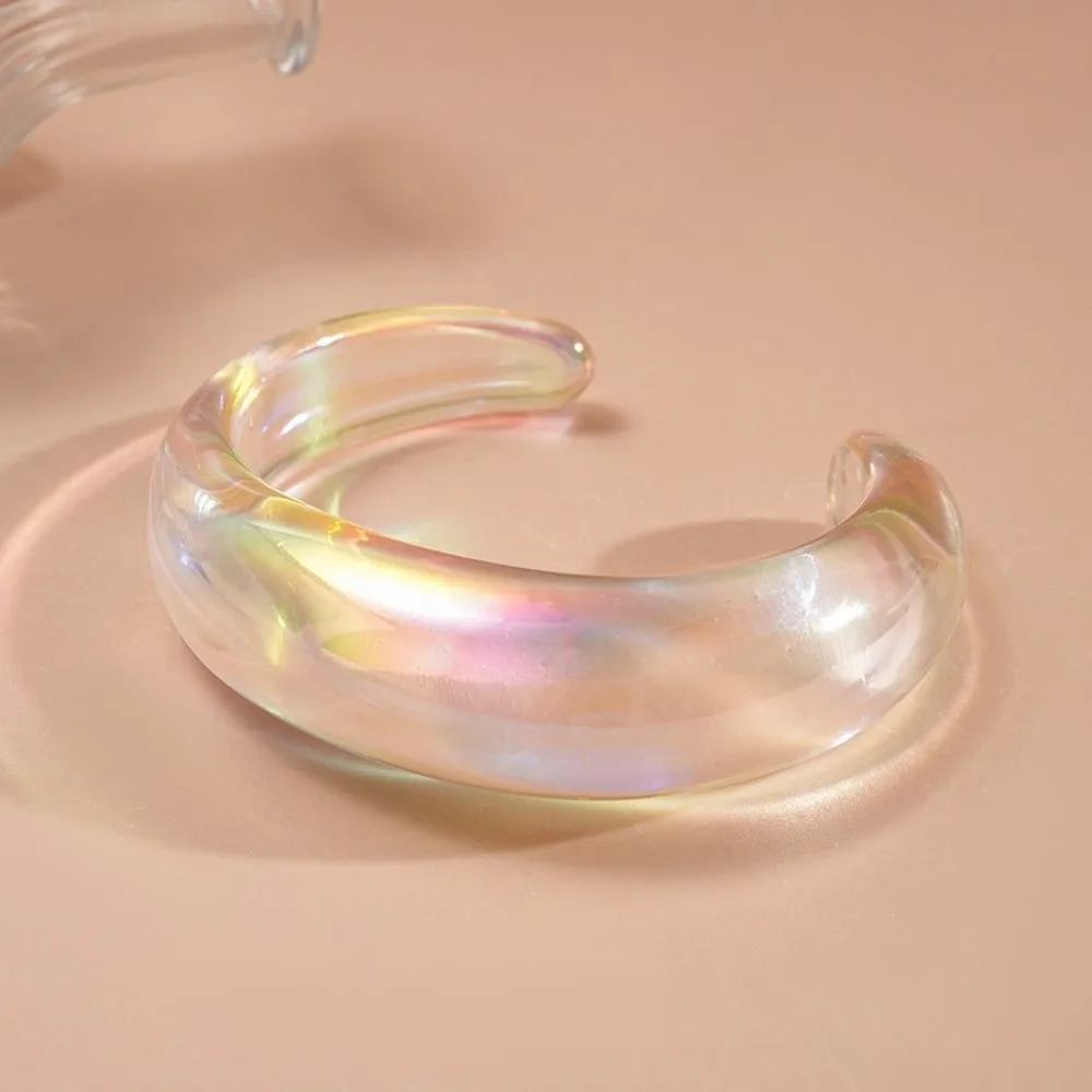 Transparent Acrylic Opening Bangle AB Colorful Color Shifting Effect Wide Cuff Bracelet Irregular Large Comfortable