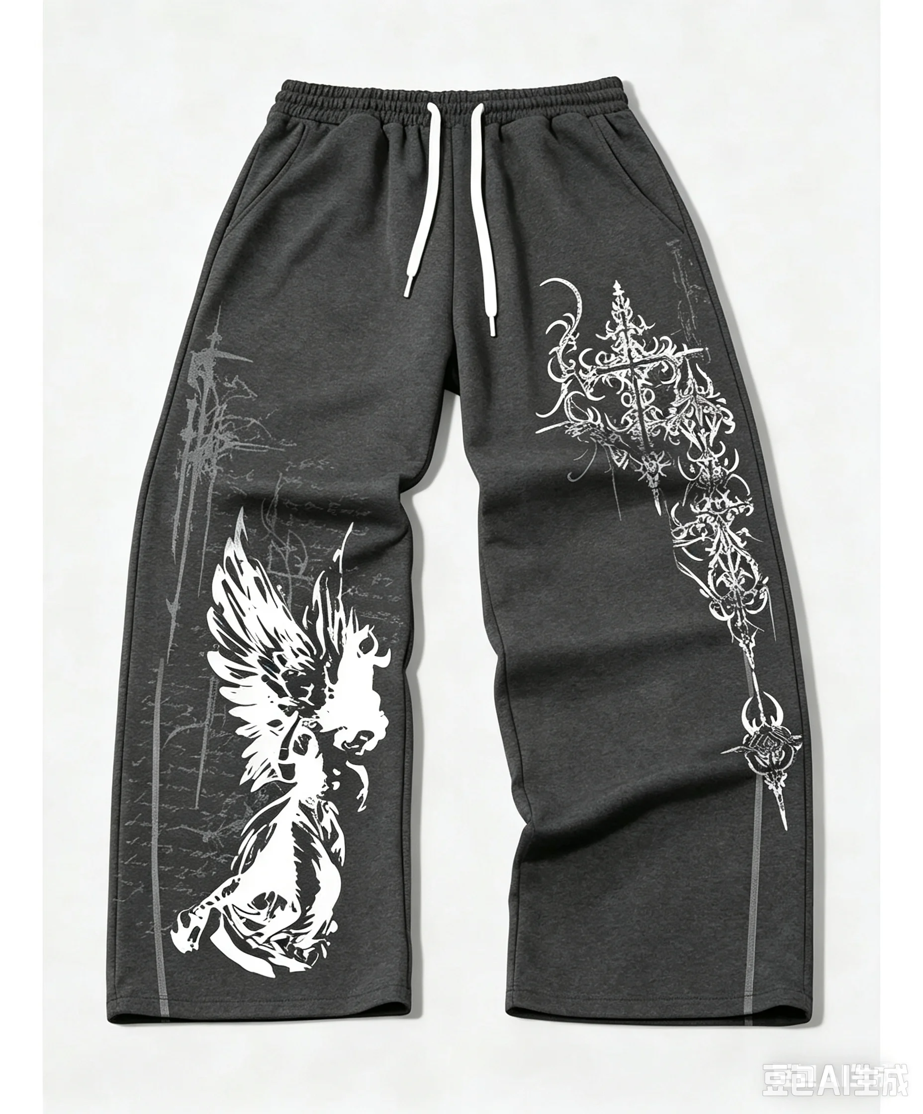 Men Women Straight Trousers 3D Dark Angel Vintage Cross Pattern Print Quick Dry Pants Elastic Waist Y2K Retro Gothic Pants