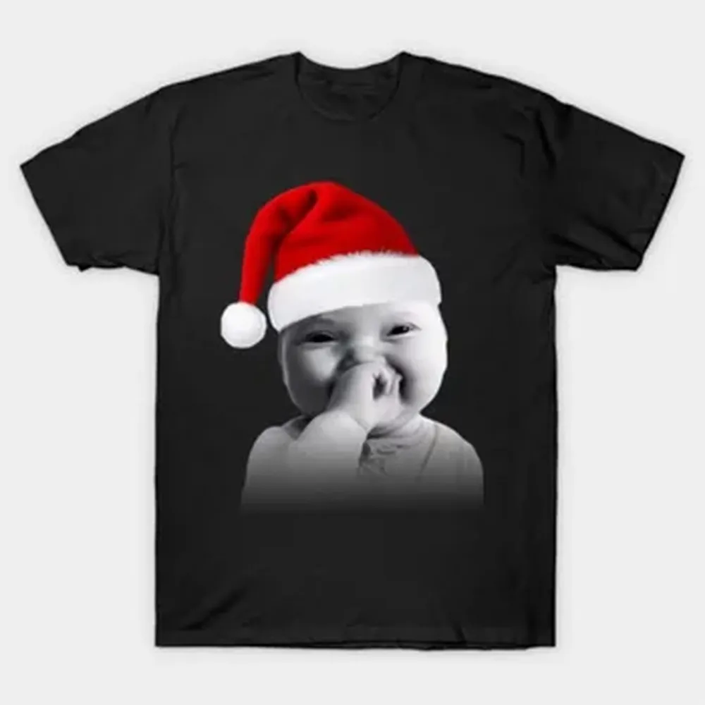 Funny Niche Baby Gen Z Meme Giggling AI Laughing Christmas T-shirt For Men Women 100% Cotton T Shirts Short Sleeve Tops 1208-3