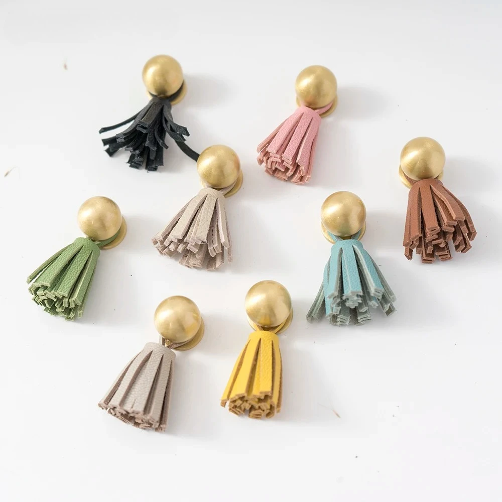 Cute Leather Tassel Knob for Kids Room Pink Cabinet Knobs Wardrobe Dresser Drawer Knobs Kitchen Cupboard  Single Hole