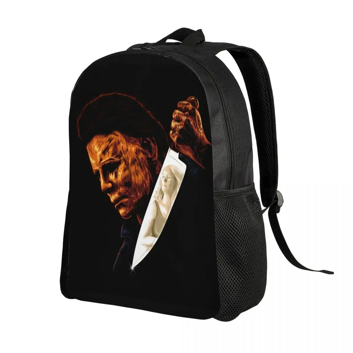 Custom น่ากลัว Michael Myers กระเป๋าเป้สะพายหลังผู้หญิงผู้ชายโรงเรียนคอมพิวเตอร์ Bookbag ฮาโลวีนสยองขวัญวิทยาลัยนักเรียน Daypack กระเป๋า