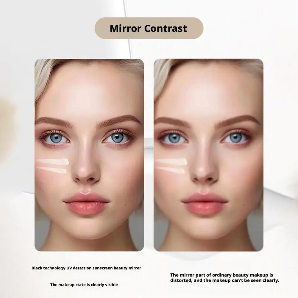 LED Dimmable Makeup Mirror USB Rechargeable Portable Fold Mirror UV Sun Protection Detection Touch Screen 3 Colors Light Travel