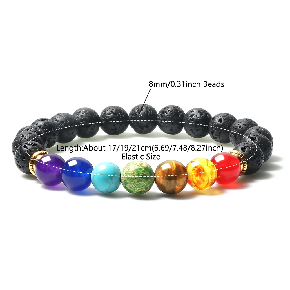 7 Chakra Beaded Bracelets Natural Tiger Eye Stone Black Lava Yoga Healing Bracelet for Women Men Meditation Bangles Jewelry Gift