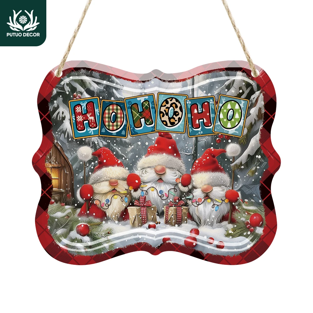 Putuo Decor 1 Stück Vintage Metall Blechschild, Ho Ho Ho, Wandkunst Dekor für Weihnachtsfeier Weihnachtsfeier, Weihnachtsgeschenk