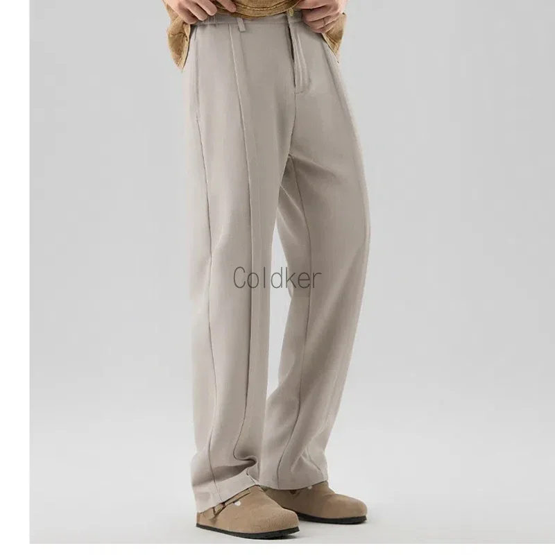 

New Autumn Casual Pants Men Korean Fashion Wide Leg Pleated Suit Pants Straight Loose Male Trousers