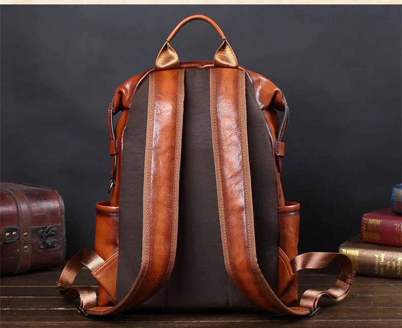 Cowhide backpack men's leather backpack Europe station laptop bag trend Korean leisure travel bag large capacity