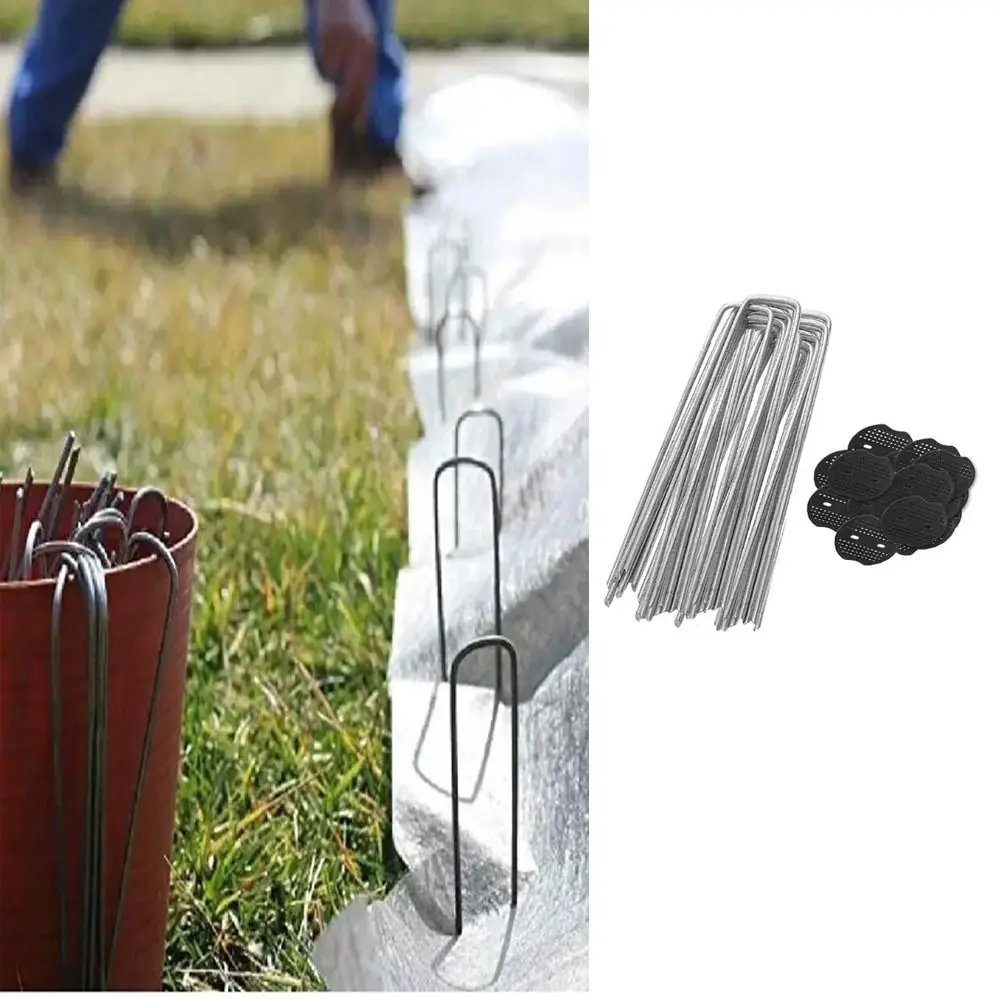 10Pcs/Pack Metal U Shaped Metal Pins Black Silver Garden Stakes Rust-resistant Film Fixed Pegs Garden Pegs