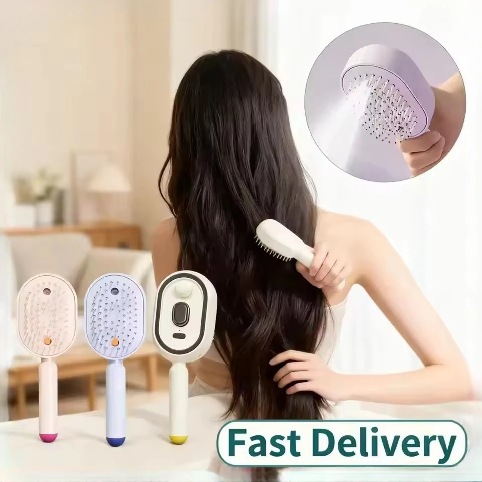 3 in 1 Electric Spray Air Cushions Massage Comb Self Cleaning Steam Essential Oil Brush Rechargeable Spray Scalp Massager Combs