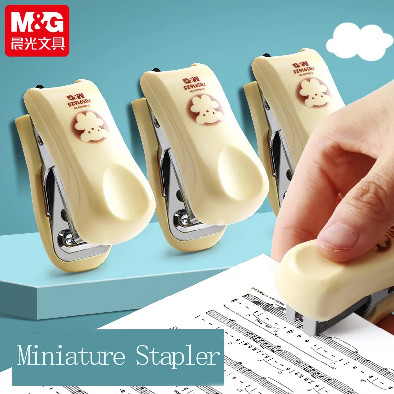 M&G Mini Cartoon Stapler, includes staples, stapler tail with staple remover design, suitable for 24/6 staples, for student and