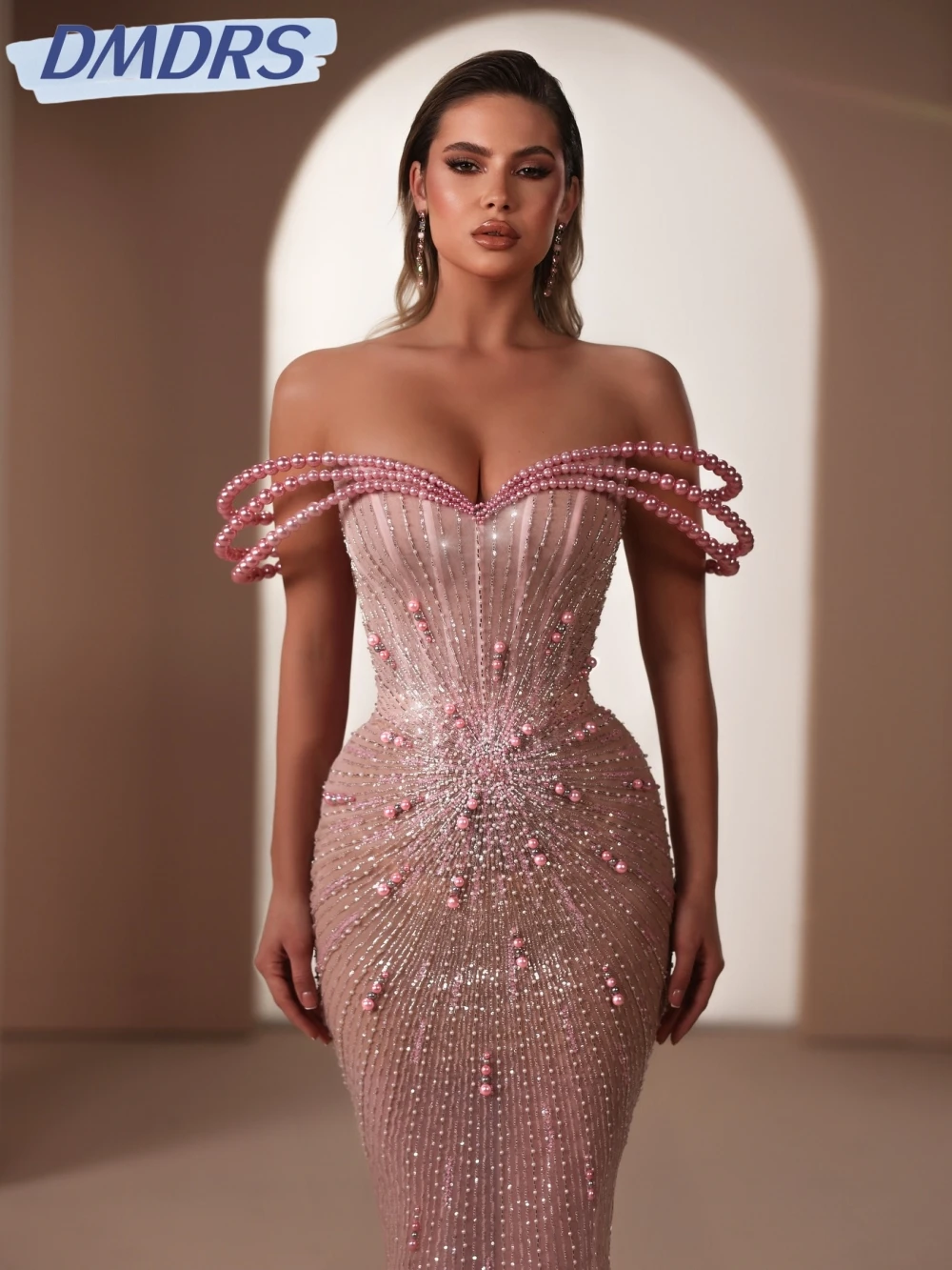 มาใหม่ลูกปัด Mermaid ชุดราตรียาวไข่มุกหรูหราภาพลวงตา Mermaid งานแต่งงานชุดที่กําหนดเอง Elegant Prom Dresses