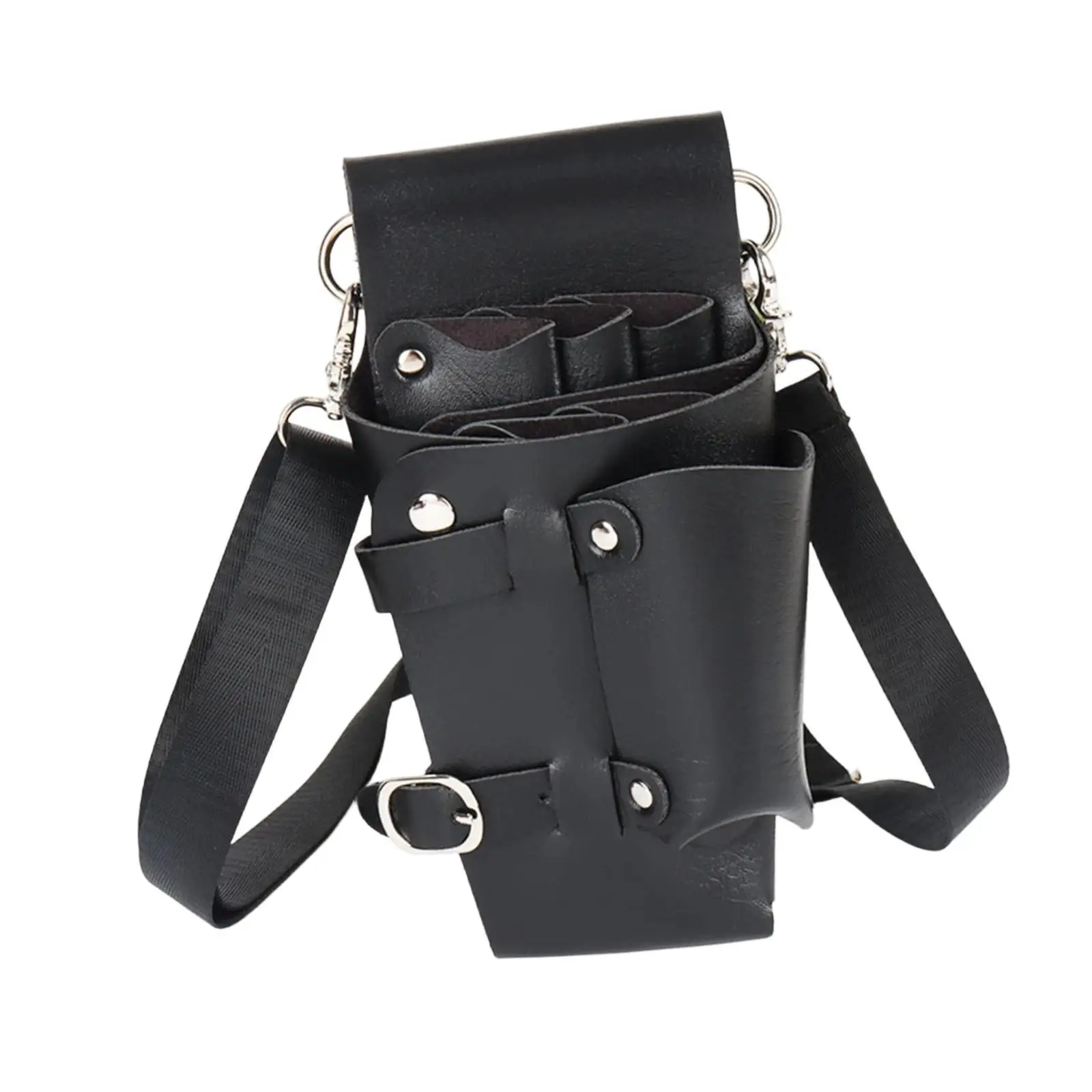 PU Leather Hairdresser Scissors Bag Black Storage Organizer with Strap for Salon Shears Clips and Styling Tools Lightweight