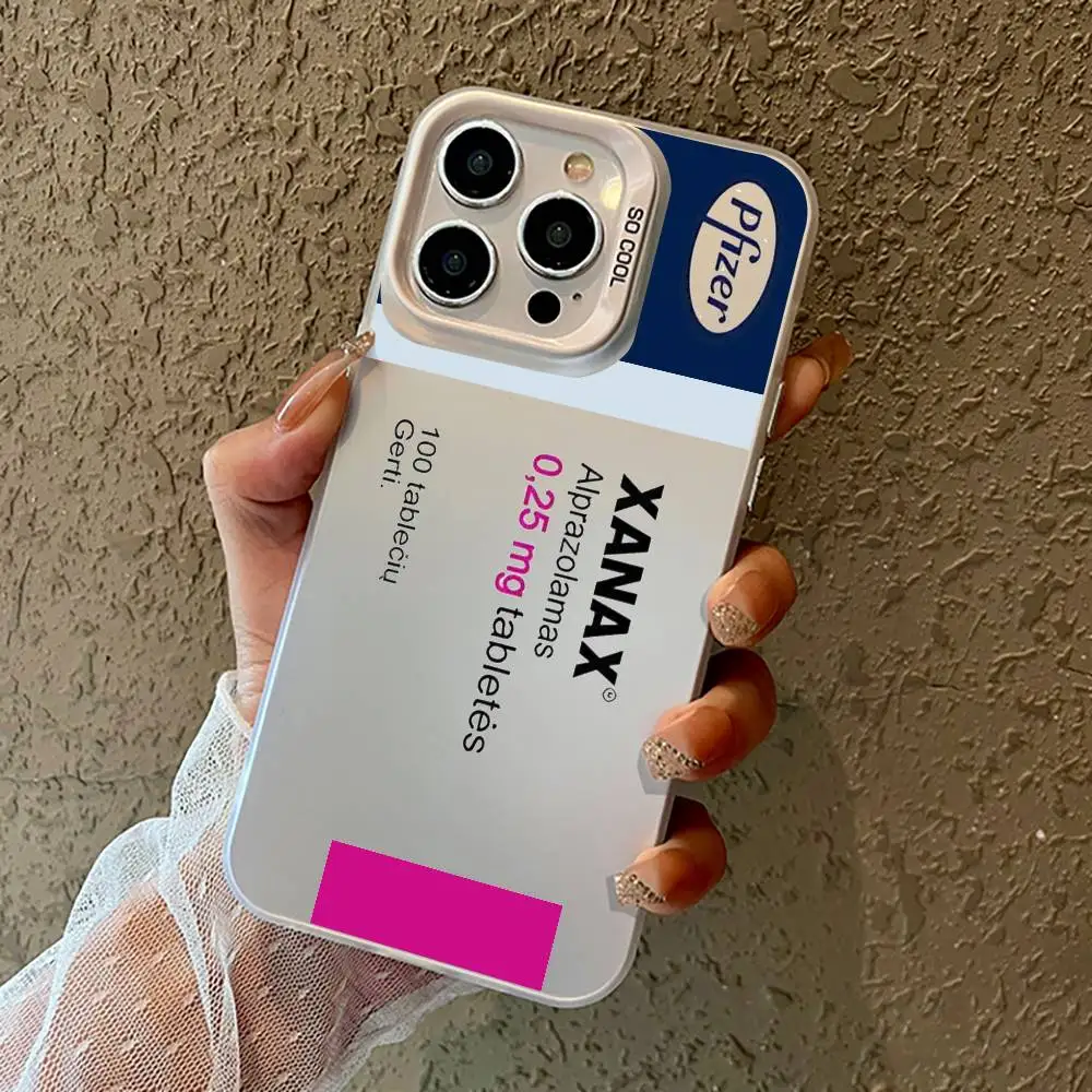 Chill Pill XANAX telefoonhoesje voor iPhone17,16,15,14,13,12,11 Pro Max Kleurrijke matte schokbestendige hoes