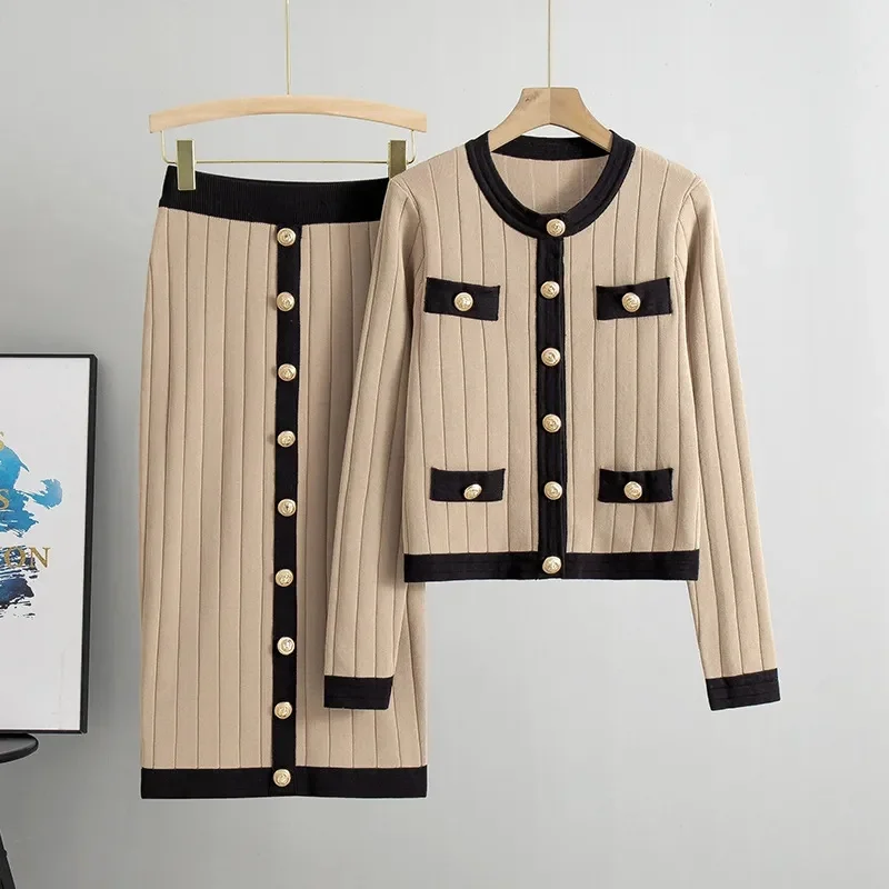 Fashion Women Set Skirt 2024 New Spring Autumn winter Sweater Suit Knitted Cardigan Sweater @ Half Skirt Two-Piece Set Ladies