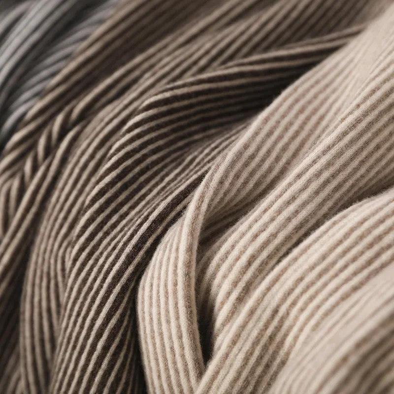 100% Merino Wool Knitted Trousers Striped  Women Wide Leg Pants  Autumn Winter Casual Style Thick Warm Cashmere Pant