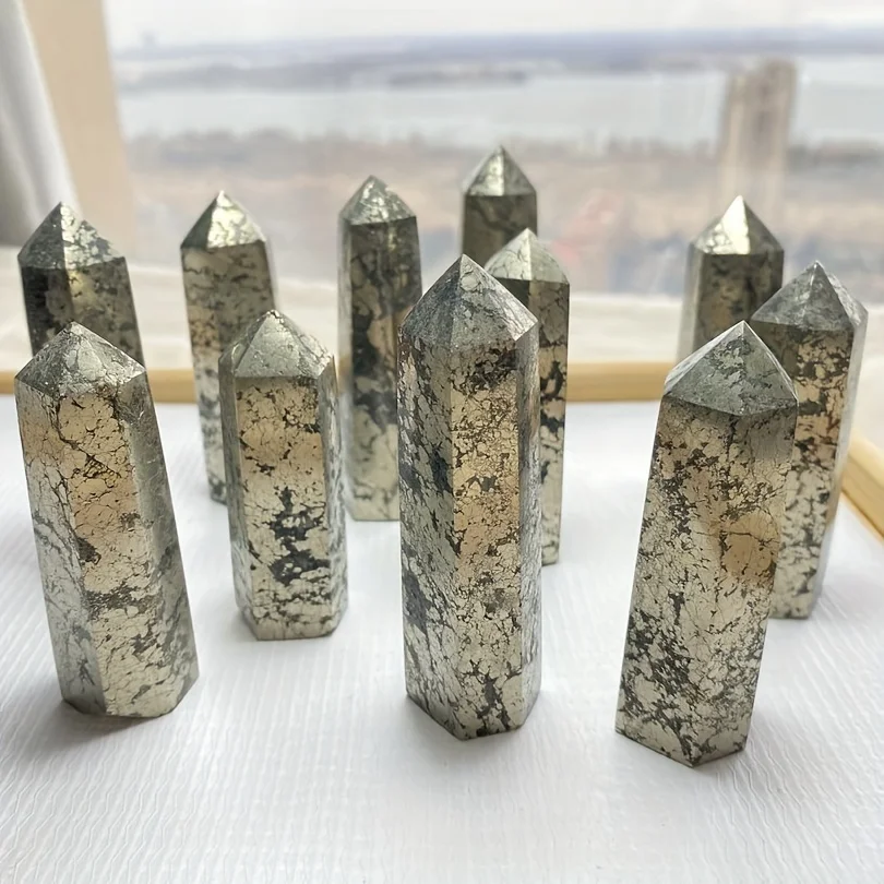 Natural Pyrite Tower, Crystal Energy Tower, Spiritual Energy Quartz Chakra Magic Column - Home Decor, Holiday Gifts