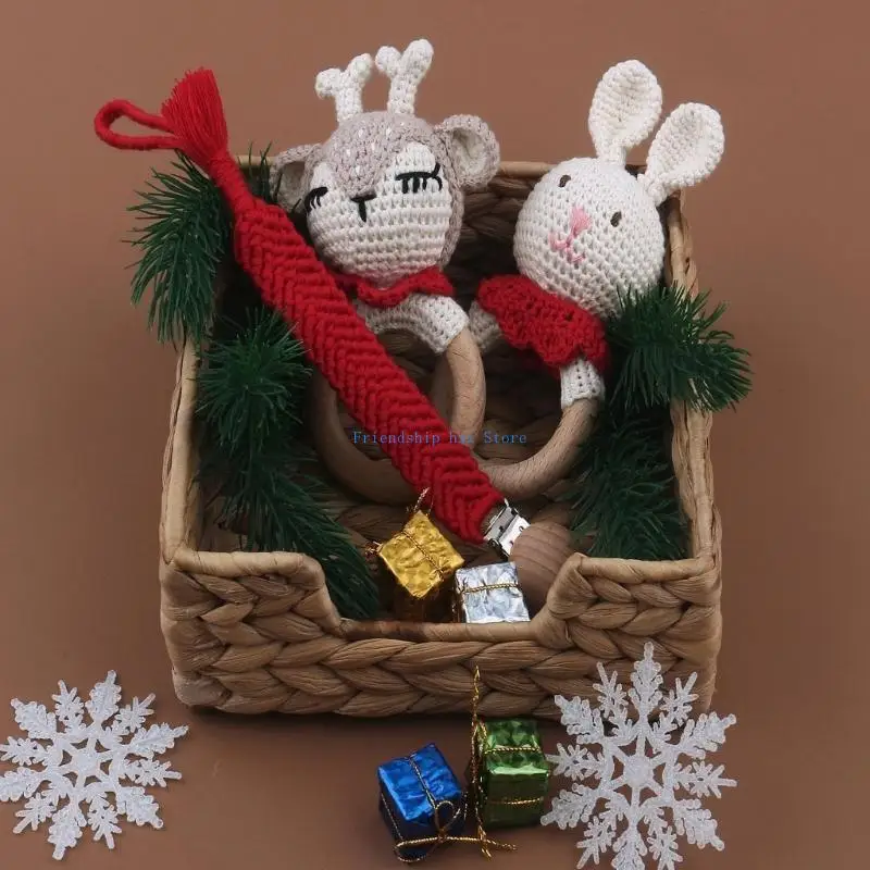 F1CB لعبة خشبية معلقة للرضع، حلقات كروشيه بوهو ستايل للأطفال من عمر 0 ​​إلى 12 شهر، خالية من مادة BPA