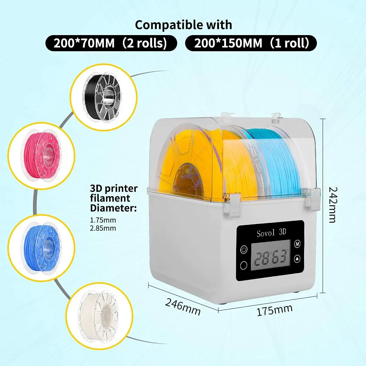 Sovol-vaccoir à filament 2023, déliaison de filament SH01, support de bobine d'imprimante 3D avec ventilateur amélioré, boîte sèche pour garder le filament au sec