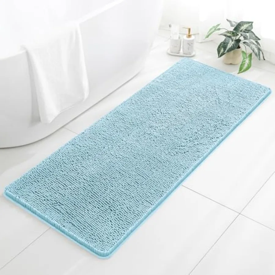 

Bathroom Rugs - Long Plush Chenille Non-Slip Runner Bath Mat - Absorbent Washable Soft Decor for Shower Sink Tub Floor Home Acc