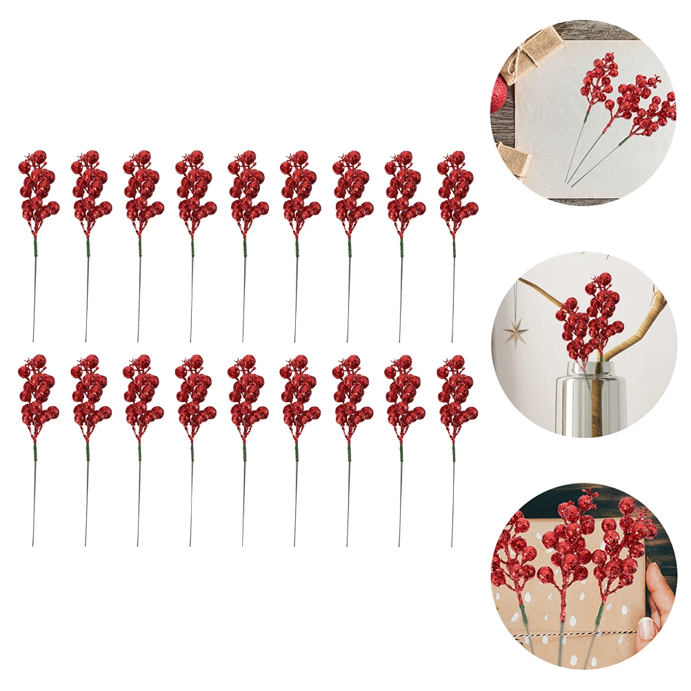 

24 Pcs Sequin Berries Xmas Party Decoration Berry Red Christmas Stems Evening Decorative Household Fake Flower Ornaments