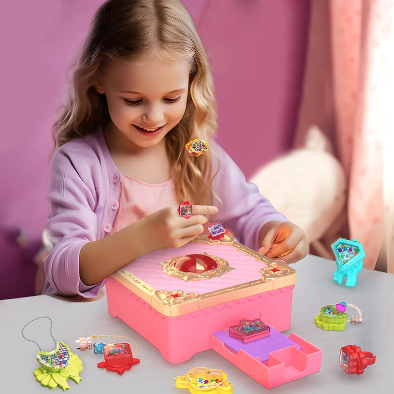 Girls Creative DIY Beads Jewelry Making Handmade Crafts Bracelet Necklace Ring Princess Magic Box Makeup Toy for Children Gifts